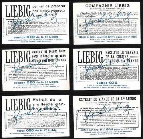 6 Sammelbilder Liebig, Serie Nr. 1169: Néron Opera de Boito, Tempel, Mailand, Arrigo Boito, Arturo Toscanini