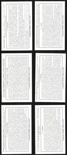 6 Sammelbilder Liebig, Serie Nr.: 1582, Les Bateaux a Travers les Ages, Clipper, barque Vikings, Pinasse, Nef, Caravelle