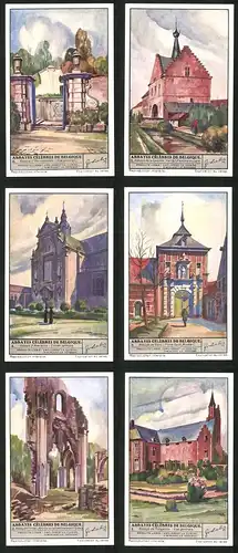 6 Sammelbilder Liebig, Serie Nr.: 1325, Abbayes Celebres de Belgique, Tongerloo, Orval, Parc Saint-Norbert, Averbode