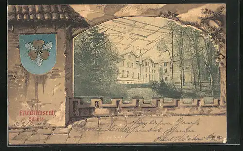 AK Friedrichsruh, Schloss im Passepartoutrahmen mit Wappen
