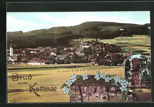 AK Eibau, Gasthaus Kottmar, Turm, Teilansicht