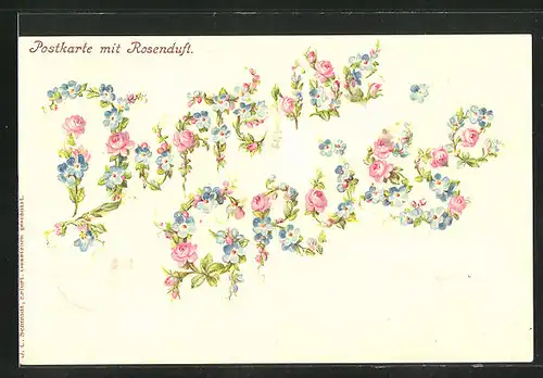 Duft-AK Schriftzug aus Blumen mit Duft