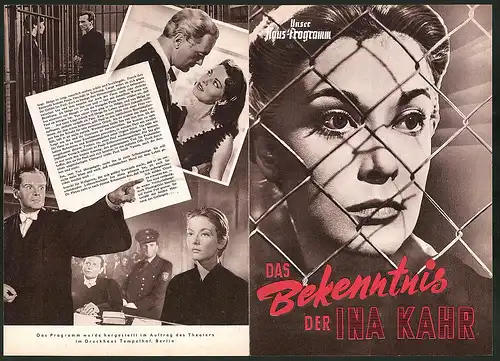 Filmprogramm Unser Haus-Programm, Das Bekenntnis der Ina Kahr, E. Müller, C. Jürgens, Regie: G. W. Pabst