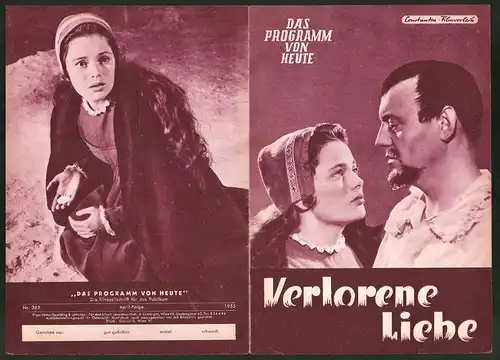 Filmprogramm Programm von Heute Nr. 363, Verlorene Liebe, Ulla Jacobsson, Ulf Palme, Regie: Gustaf Molander