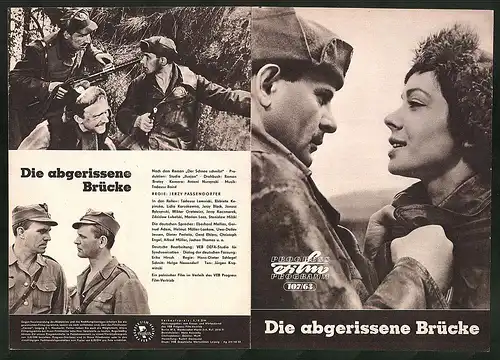 Filmprogramm DNF Nr. 107 /63, Die abgerissene Brücke, Tadeusz Lomnicki, Elzbieta Kepinska, Regie, Jerzy Passendorfer