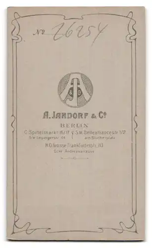 Fotografie A. Jandorf & Co., Berlin-C, Spittelmarkt 16-17, Portrait bürgerliche Dame in hübscher Kleidung