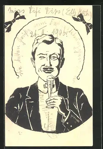 AK Mann mit Glas Sekt im Anzug, Zwicker