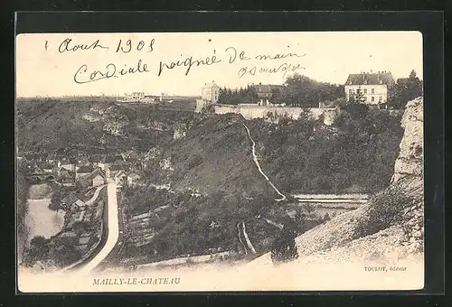 AK Mailly-le-Château, Ortsansicht mit Fluss