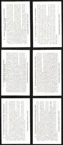 6 Sammelbilder Liebig, Serie Nr. 1342a: Le Roi Albert, Krieg, Soldaten, König, Strand, Pferde