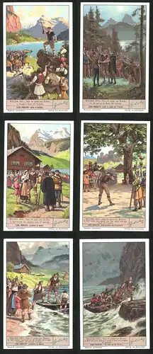 6 Sammelbilder Liebig, Serie Nr. 1582: Willem Tell, Naar de opera van Rossini, Gessler`s dood, de eed op de Rutli
