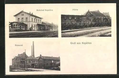 AK Kapellen, Brauerei, Mühle, Bahnhof