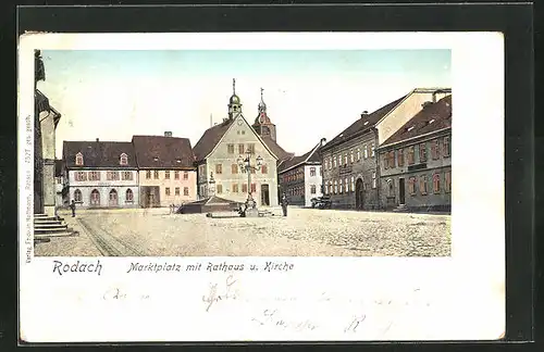 AK Rodach, Marktplatz mit Rathaus u. Kirche