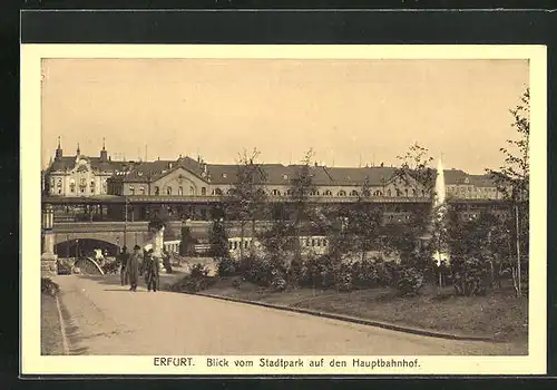 AK Erfurt, Blick vom Stadtpark auf den Hauptbahnhof
