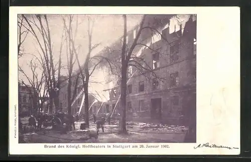 AK Stuttgart, Brand des Königl. Hoftheaters am 20.01.1902