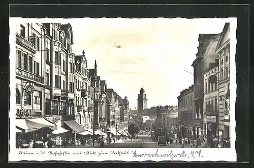 AK Plauen, Bahnhofstrasse mit Blick zum Rathaus