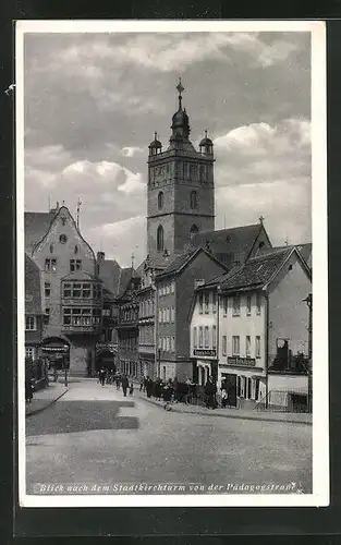 AK Darmstadt, Blick auf den Kirchturm von der Pädagogenstrasse