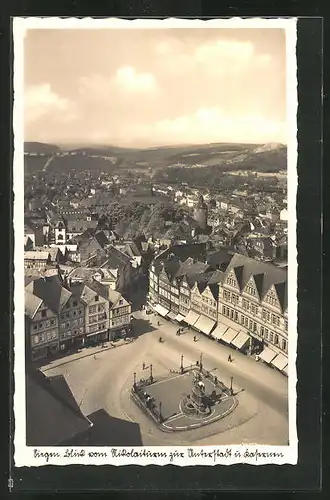 AK Siegen, Blick vom Nikolaiturm zur Unterstadt, Marktplatz