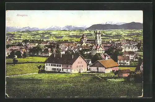 AK Kempten, Ortsansicht mit Bergpanorama