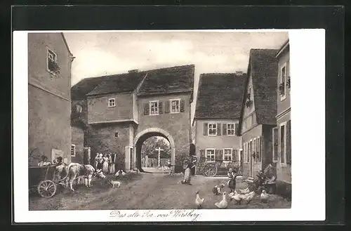 Künstler-AK Wirsberg, Das alte Tor mit Ochsenwagen