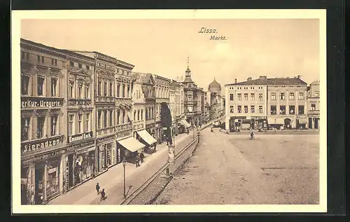 AK Lissa / Leszno, Markt, Merkur-Drogerie