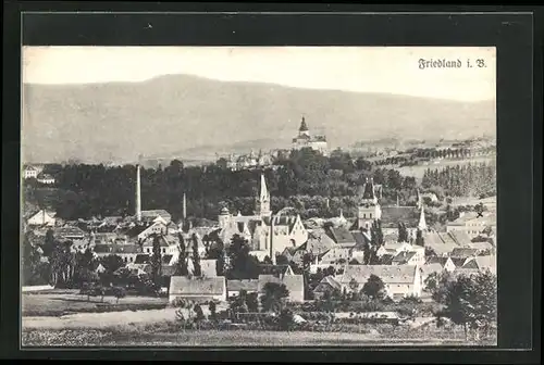 AK Friedland / Frydlant, Ortsansicht mit Kirche