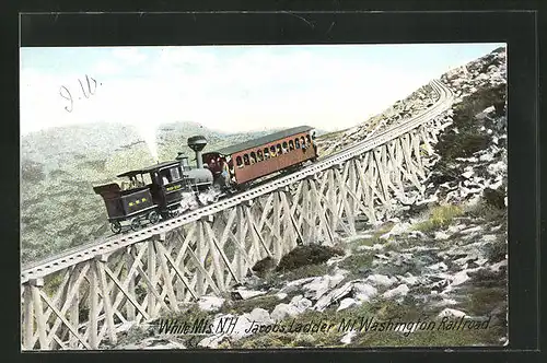 AK White Mountains, N. H., Jacob`s Ladder Mt. Washington Railroad, Bergbahn