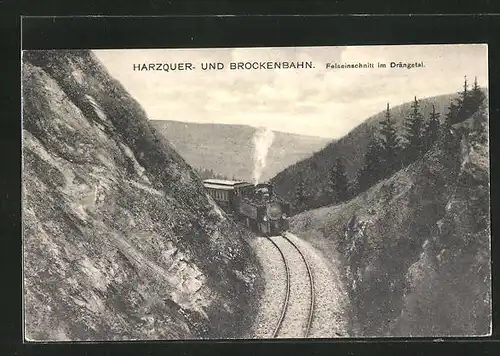 AK Harzquer- und Brockenbahn, Felseinschnitt im Drängetal