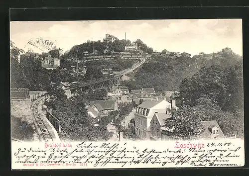 AK Loschwitz, Blick zum Luisenhof mit Drahtseilbahn