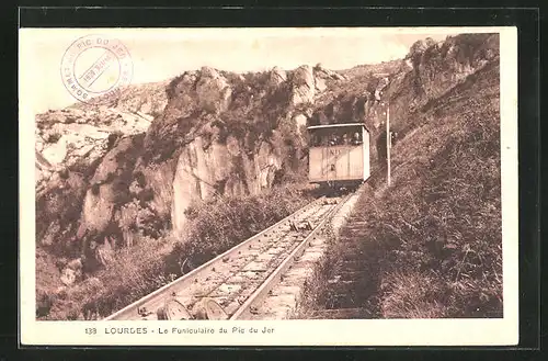 AK Lourdes, Le Funiculaire du Pic du Jer, Bergbahn