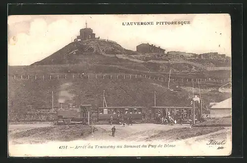 AK Auvergne, Arret du Tramway au Sommet du Puy de Dome, Bergbahn hält an Station