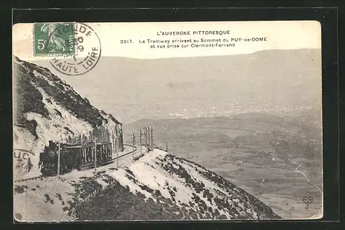 AK Puy-de-Dome, Le Tramway arrivant au Sommet, Bergbahn