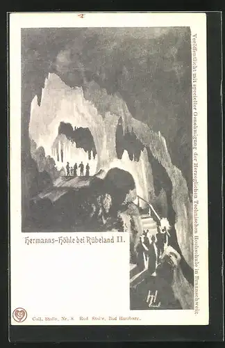 Künstler-AK Rübeland, Hermanns-Höhle mit Besuchern