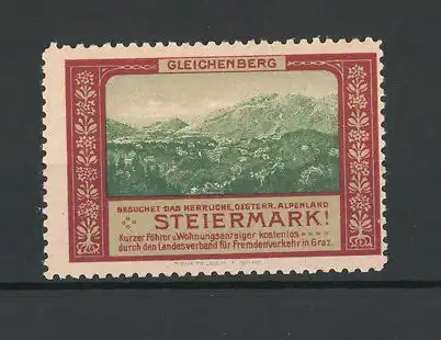 Reklamemarke Gleichenberg, Totalansicht, Besuchet die Steiermark
