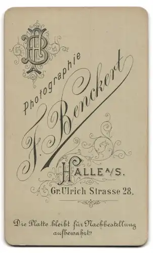 Fotografie F. Benckert, Halle a /S., Gr. Ulrich Strasse 28, Portrait bürgerlicher Herr mit Brille und Zwirbelbart