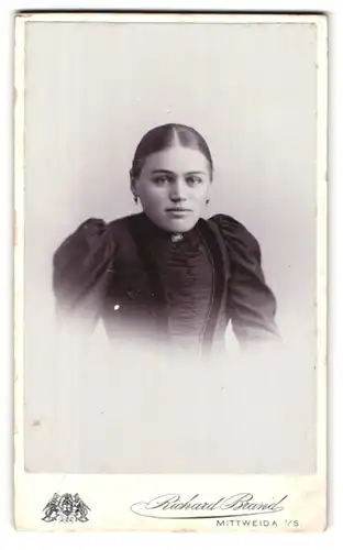 Fotografie Richard Brand, Mittweida i /S., Bahnhofstrsase 137, Portrait junge Dame mit zurückgebundenem Haar