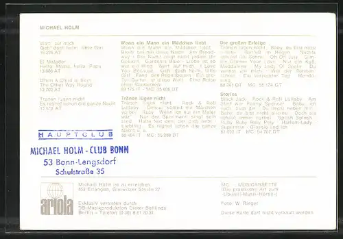 AK Musiker Michael Holm auf Sessel