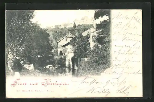 AK Kissingen, Ortspartie mit Brücke