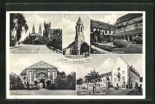 AK Landau /Pfalz, Schlösschen und Marienkirche, Deutsches Tor, Herbert Norkus-Platz