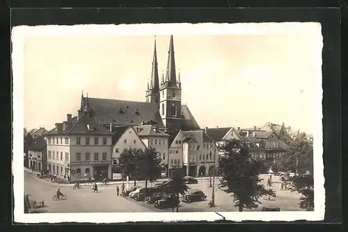 AK Saalfeld /Saale, St. Johanniskirche und Marktplatz