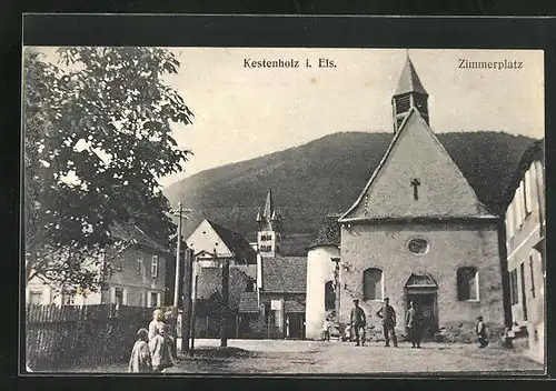AK Kestenholz, Zimmerplatz mit Kirche