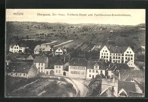 AK Mutzig, Obergasse, Schulhaus, Artillerie-Depot