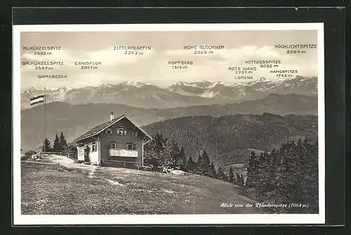 AK Bregenz, Blick von der Pfänderspitze mit Canisfluh, Gamsboden und Mittagsspitze