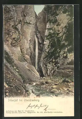 AK Oberdrauburg, Silberfall mit Besuchern, Wasserfall
