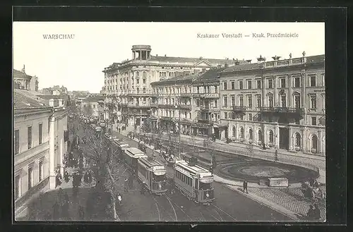 AK Warschau-Warszawa, Krak. Przedmiescie, Strassenbahn