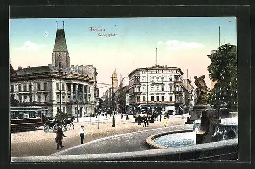 AK Breslau, Königsplatz mit Springbrunnen