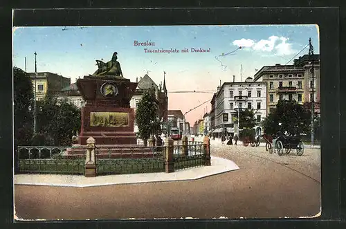 AK Breslau, Tauentzienplatz mit Denkmal