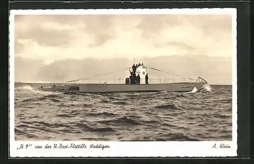 AK U-Boot U9 der Flottille Weddigen in Fahrt