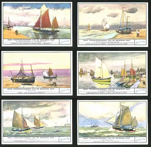6 Sammelbilder Liebig, Serie Nr. 1583: Oude Visserszeilschepen van de Belgische Kust, Schiff, Blankenbergse, Oostendse