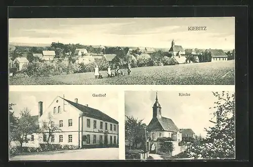 AK Kiebitz, Totalansicht mit Gasthaus und Kirche