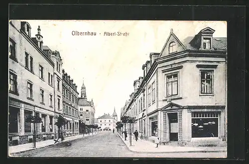 AK Olbernhau, Albertstrasse mit Blick zum Hotel Gerichtsschänke